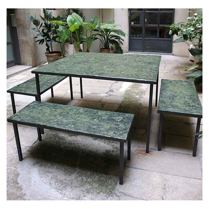 EMPREINTES Green table and benches by Josep Cerdá