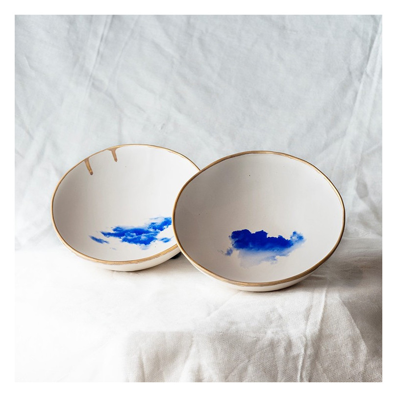 NUAGE bol, bol en céramique décoré de nuages bleus