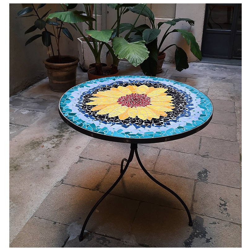 SUNFLOWER-Tournesol table ronde en mozaique