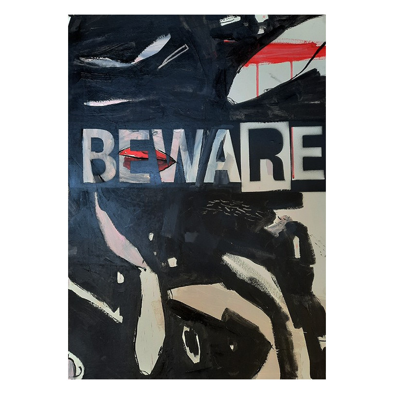 BEWARE painting on cardboard by The Catman