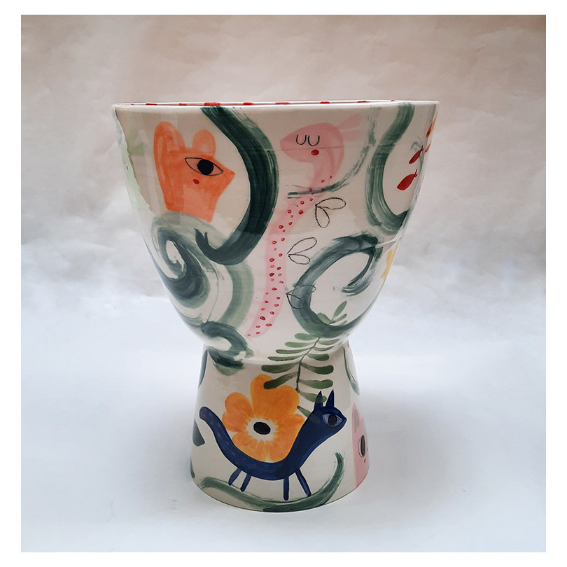 PICNIC GIRL vase grand format en céramique peinte