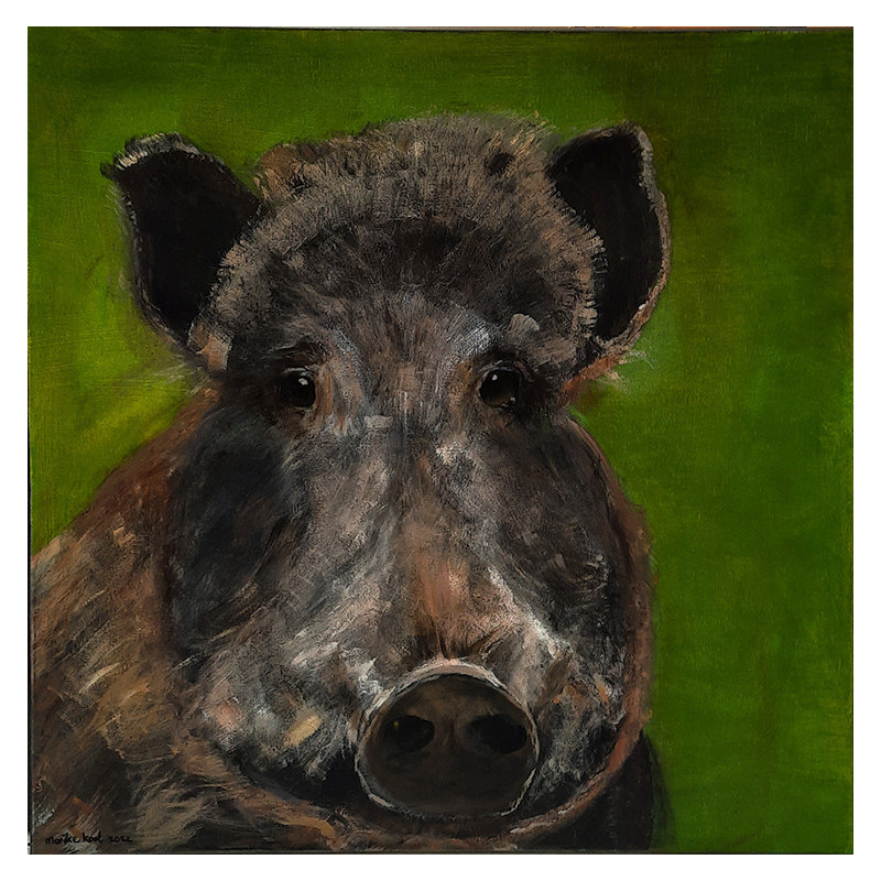 WILD BOAR tableau, portrait de sanglier peint par Marike Koot