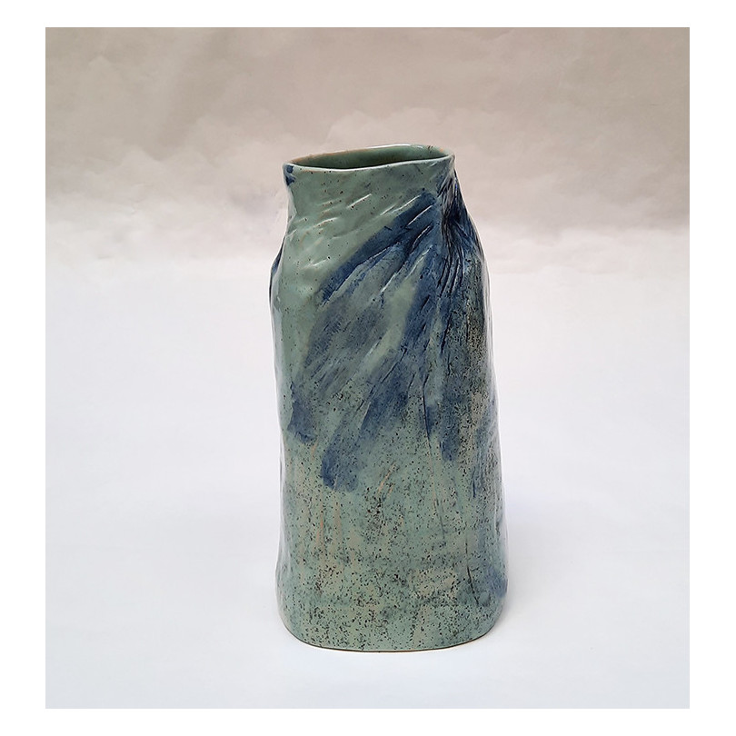 AZUL VERDE 02 vase en céramique striée