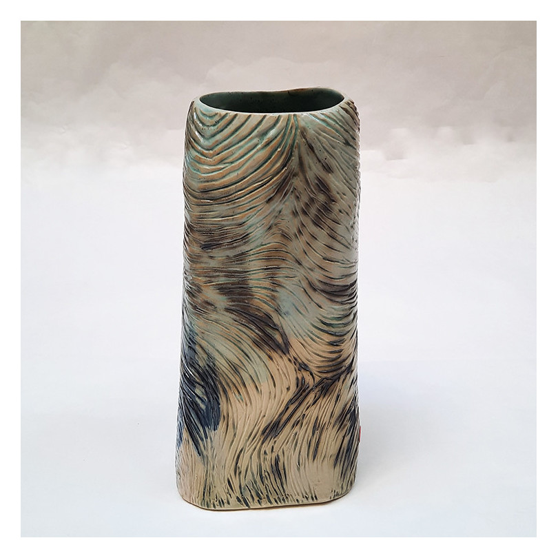 AZUL VERDE 03 vase en céramique striée