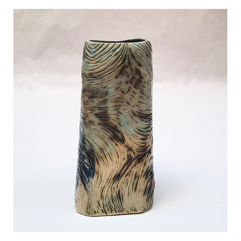AZUL VERDE 03 vase en céramique striée