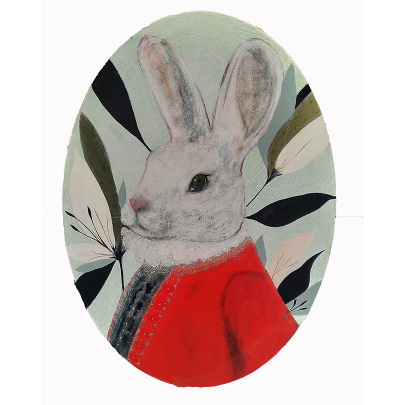 CHARLIE retrato pintado de conejo, obra de Karenina Fabrizzi