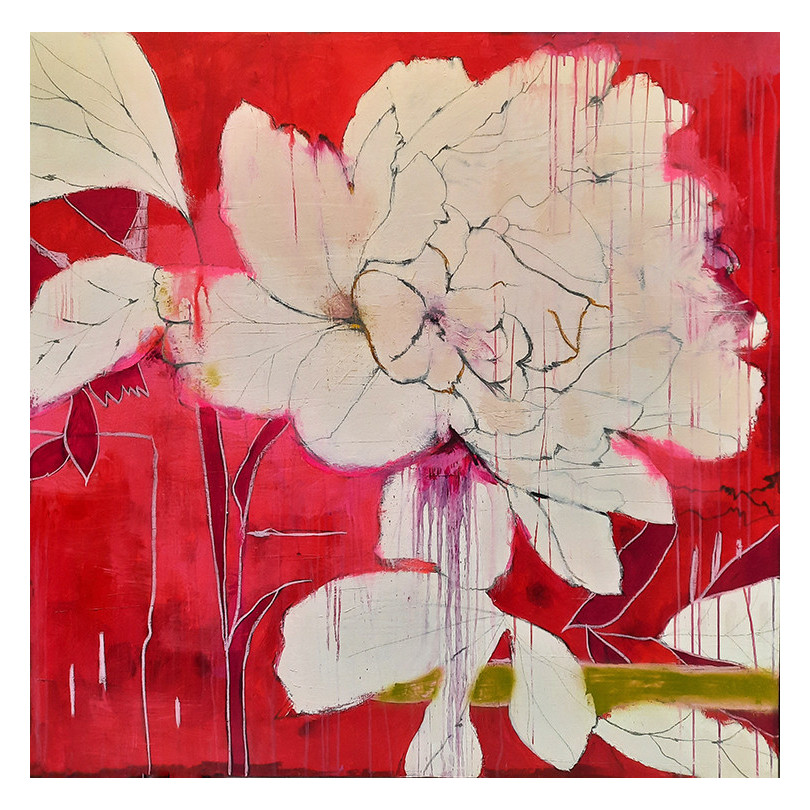 RED FLOWER painting, artwork by Karenina Fabrizzi