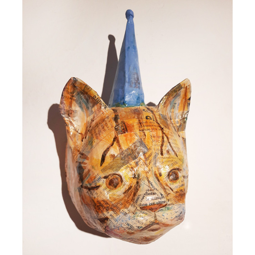 Cat Trophy, papier mache Sculpture 
