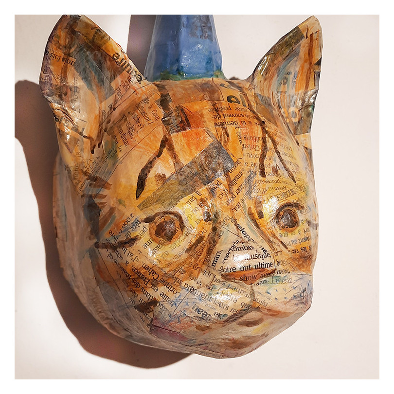 Cat Trophy, papier mache Sculpture 