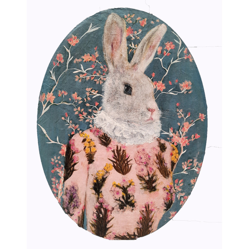 MARY retrato pintado de conejo vestido