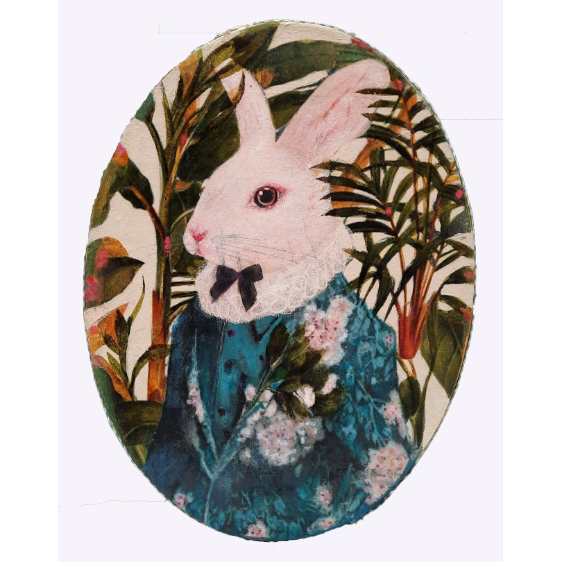 LUCA retrato pintado de conejo vestido, de Karenina Fabrizzi