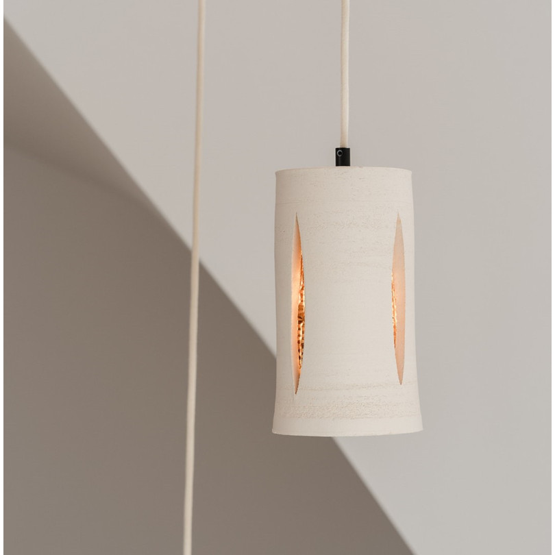 lampe suspension en grès et raphia