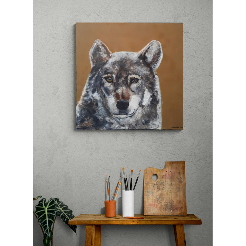 WOLF obra, retrato de lobo. Pintura de M. Koot