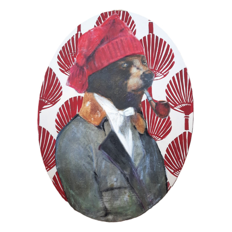 Obra pintada, retrato de Oso con pipa de Karenina Fabrizzi