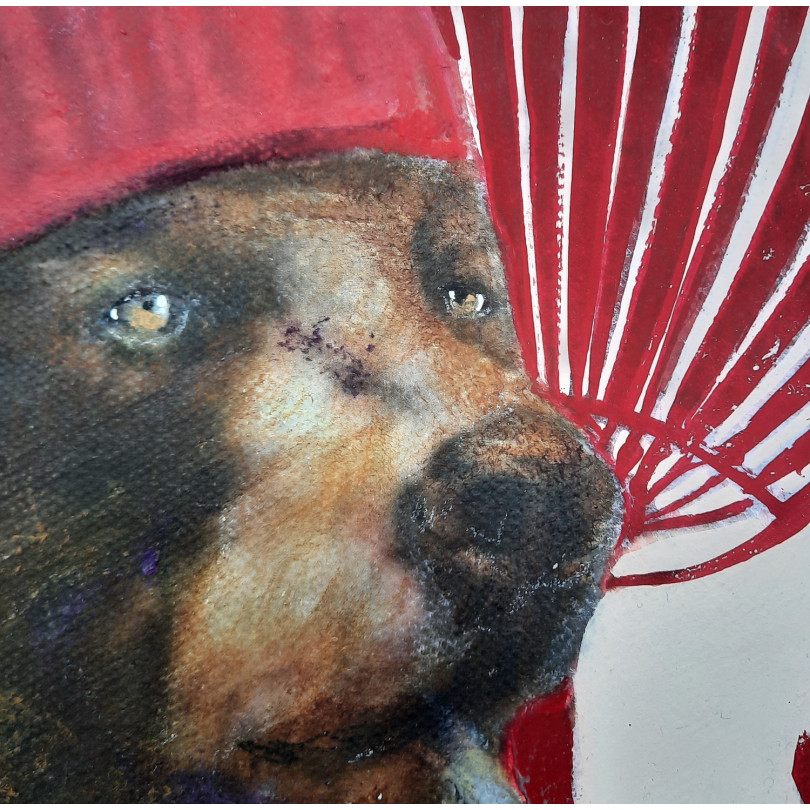 Obra pintada, retrato de Oso con pipa de Karenina Fabrizzi