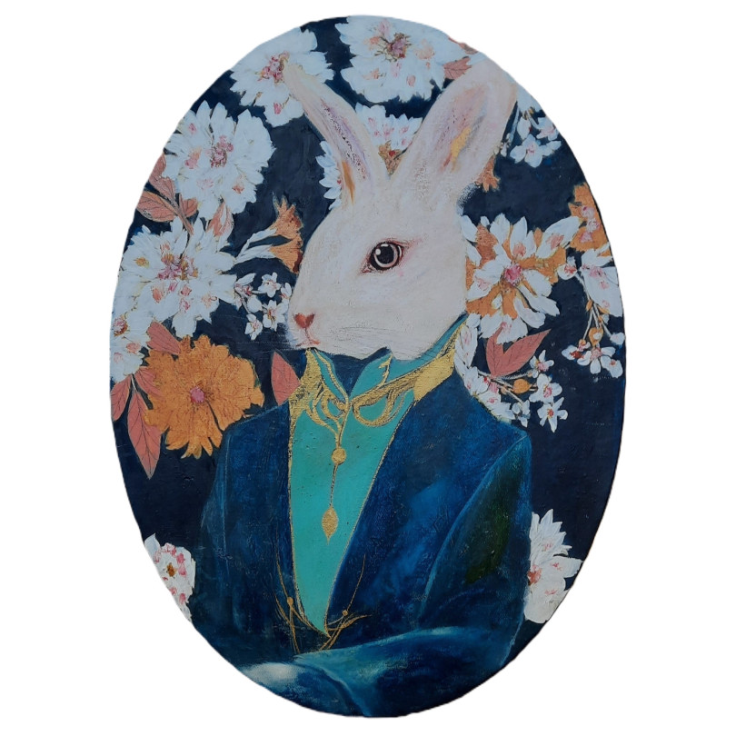 Bunny portrait painting by Karenina Fabrizzi