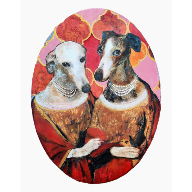 Portrait de deux chiens élégants peints par Karenina Fabrizzi