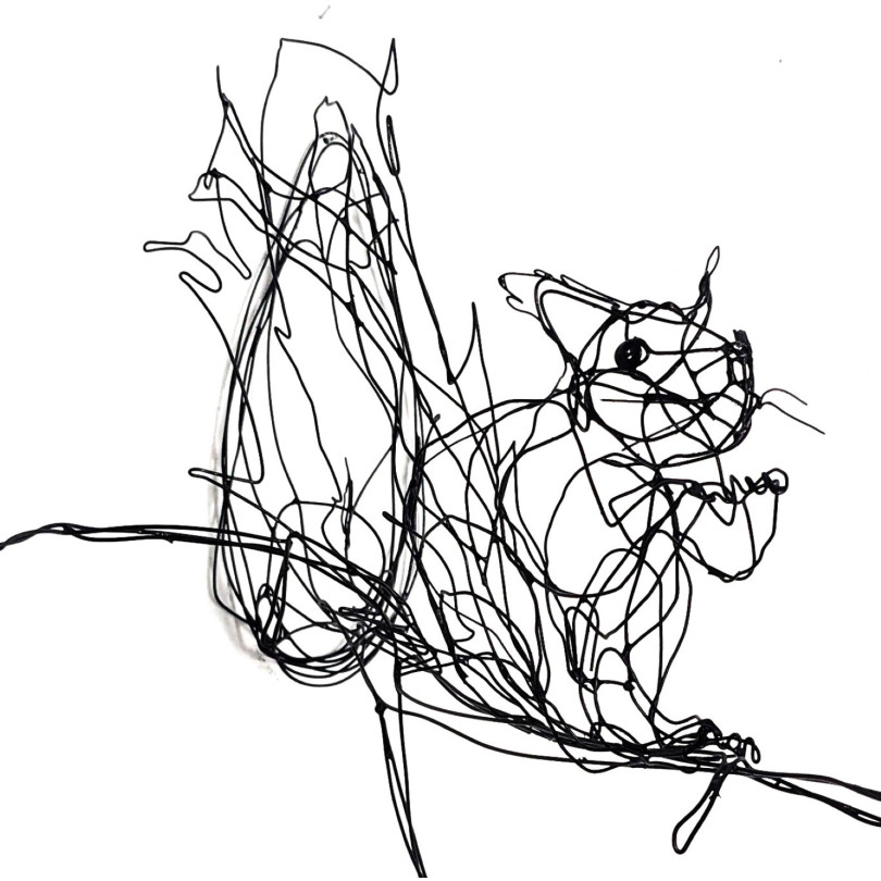 SQUIRREL black wire sculpture. One-off piece