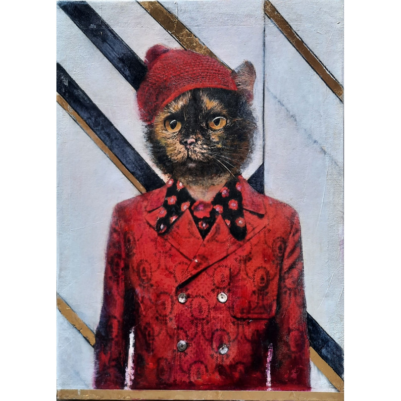 Portrait de chat élégant. Oeuvre anthropomorphiste de Karenina Fabrizzi