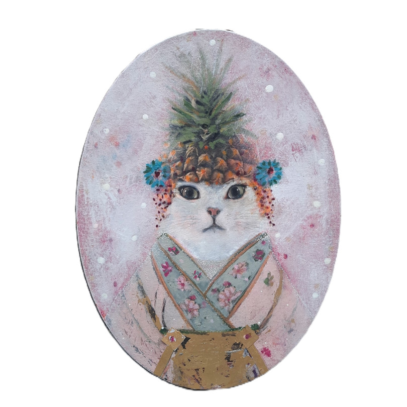 Retrato de gato en geisha pintado por Karenina Fabrizzi