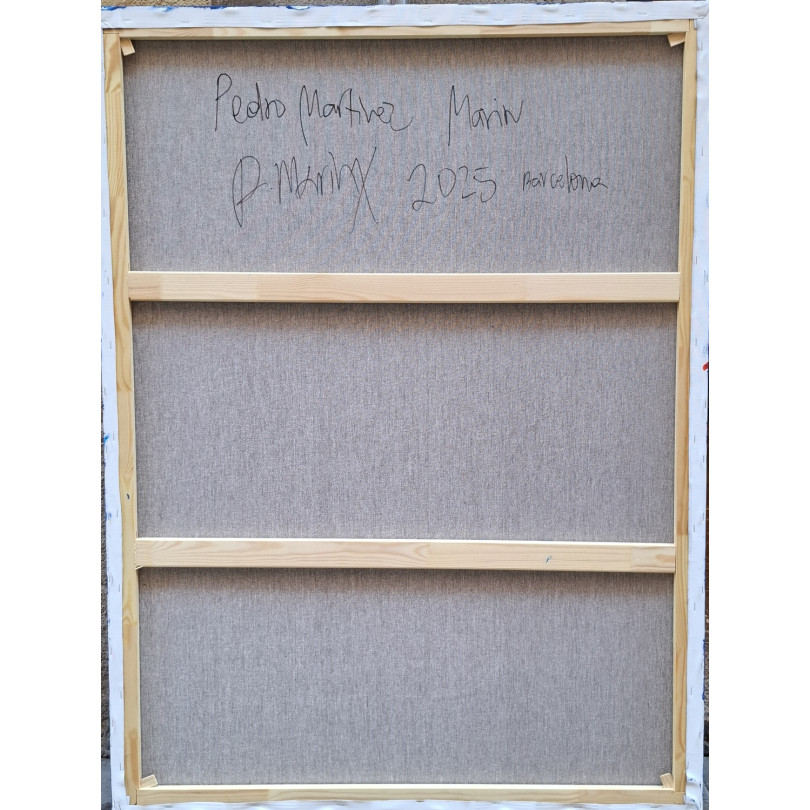 Obra con flores abstractas sobre fondo azul profundo de Martinez Marín (Mainman) por Ici et Là