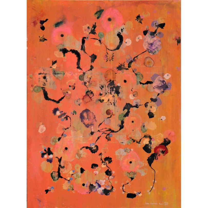 Obra de color naranja con tema floral del artista Martinez Marín (Mainman)