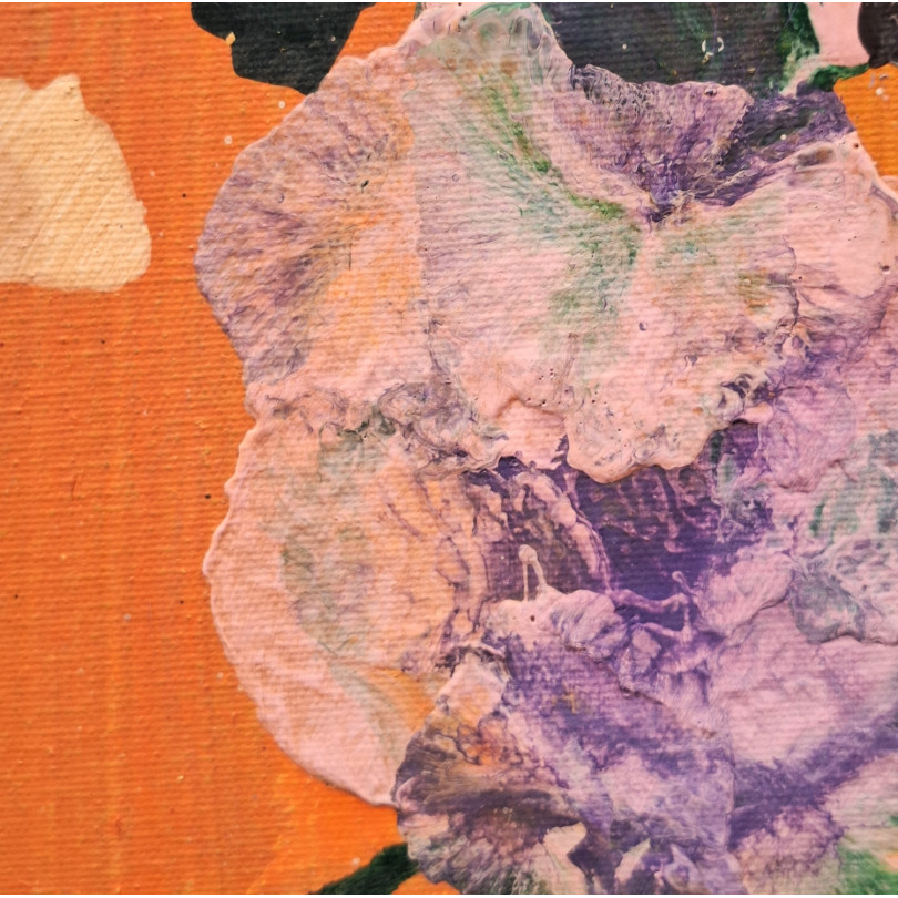 Obra de color naranja con tema floral del artista Martinez Marín (Mainman)