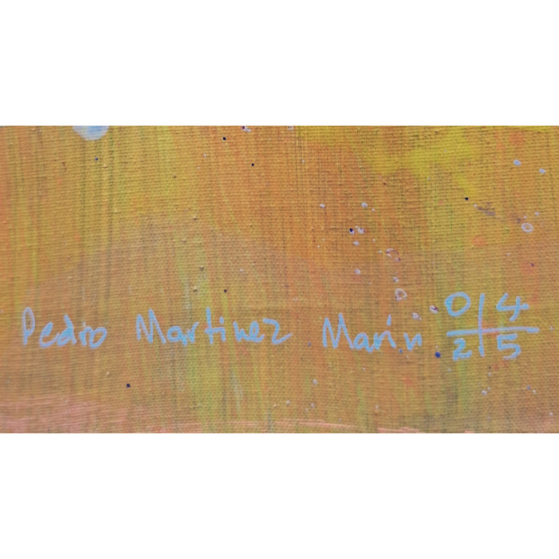 Obra de color naranja con tema floral del artista Martinez Marín (Mainman)