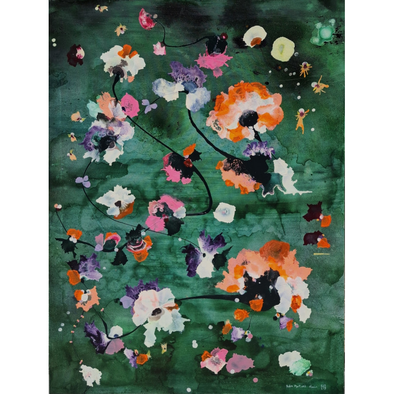 Deep green Hand painting with floral forms by Marinez Marín (Mainman)