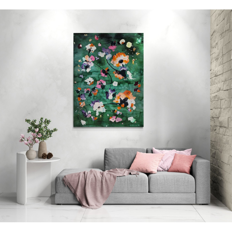 Deep green Hand painting with floral forms by Marinez Marín (Mainman)