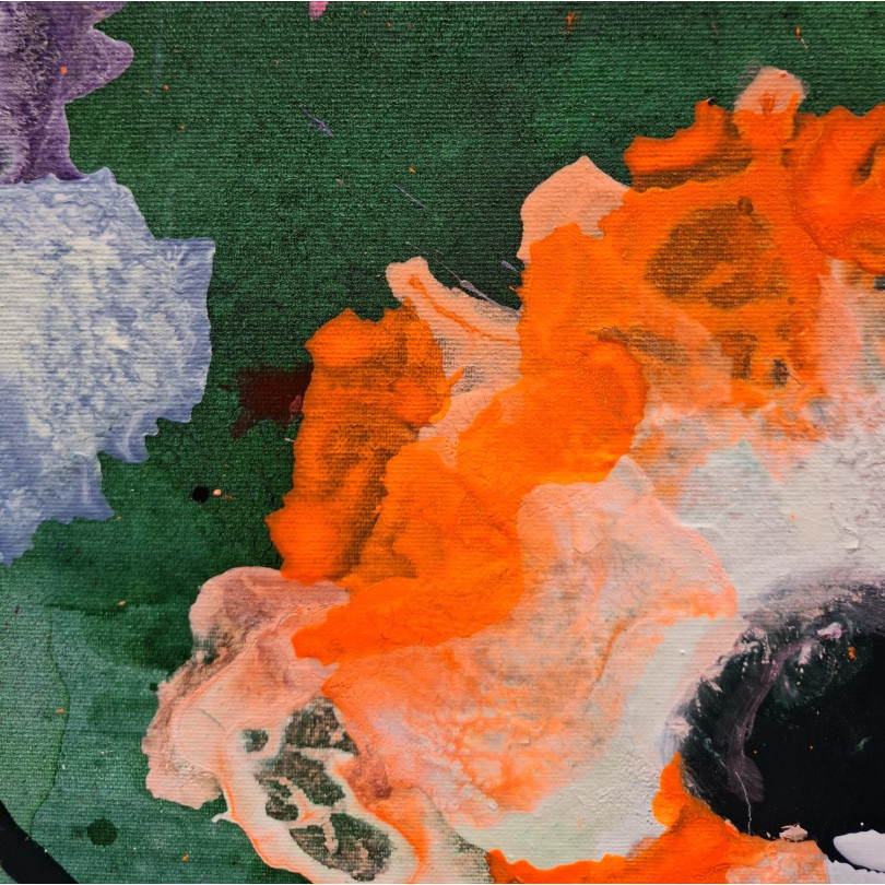 Deep green Hand painting with floral forms by Marinez Marín (Mainman)