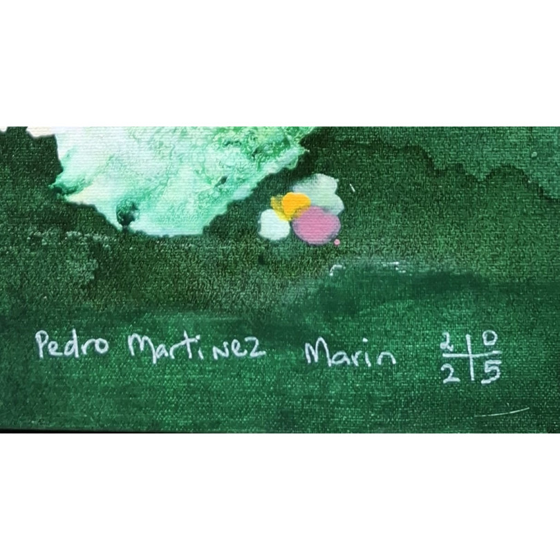 Grande toile florale de couleur verte de l'artiste Martinez Marín (Mainman)