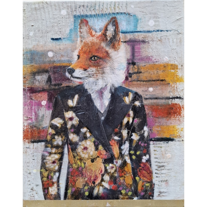 Obra de Karenina Fabrizzi, retrato de zorro elegante