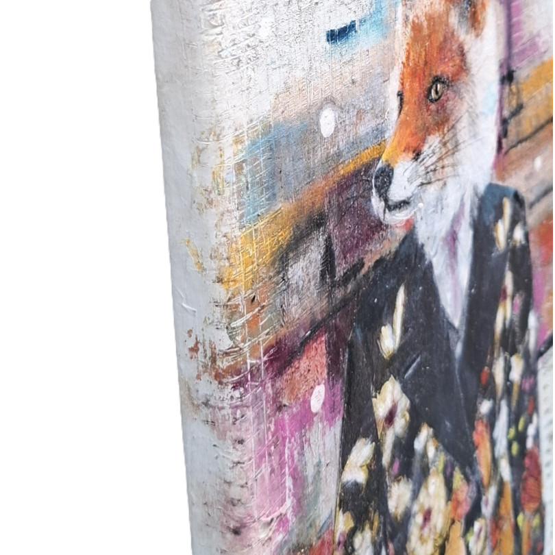 Obra de Karenina Fabrizzi, retrato de zorro elegante