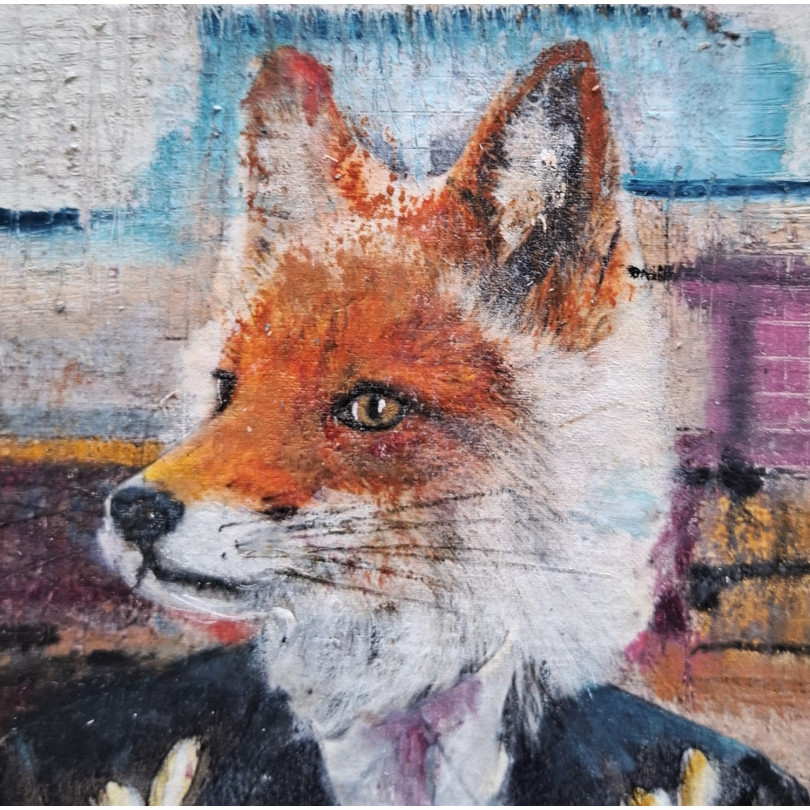 Obra de Karenina Fabrizzi, retrato de zorro elegante