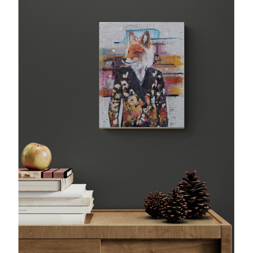 Obra de Karenina Fabrizzi, retrato de zorro elegante