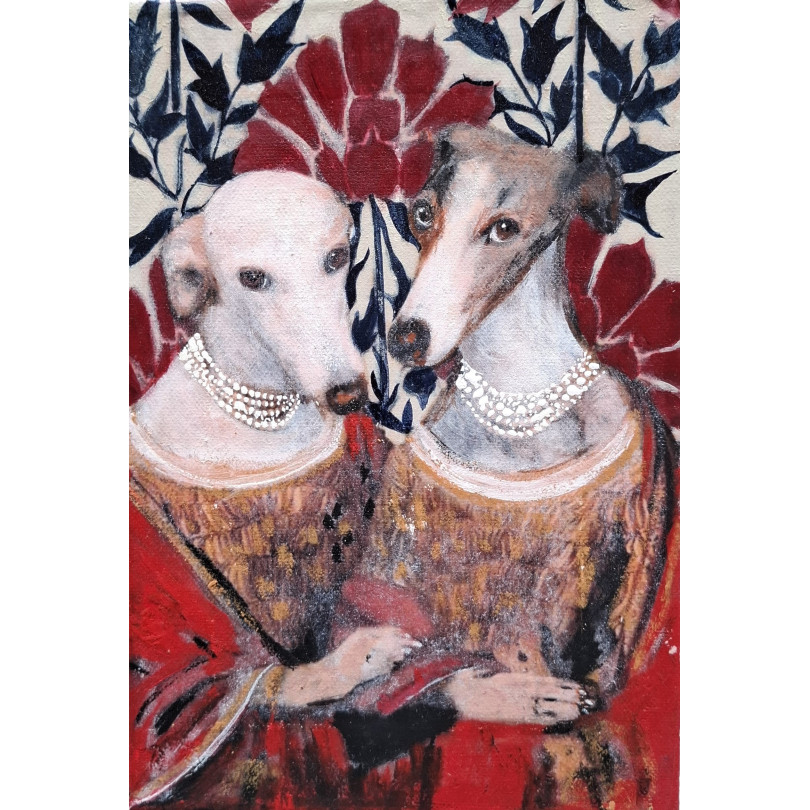 Portait peint de levriers élégants par Karenina Fabrizzi pour ICI ET LÀ