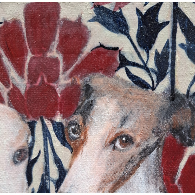SU & LU retrato pintado de dos galgos vestidos, obra de Karenina Fabrizzi
