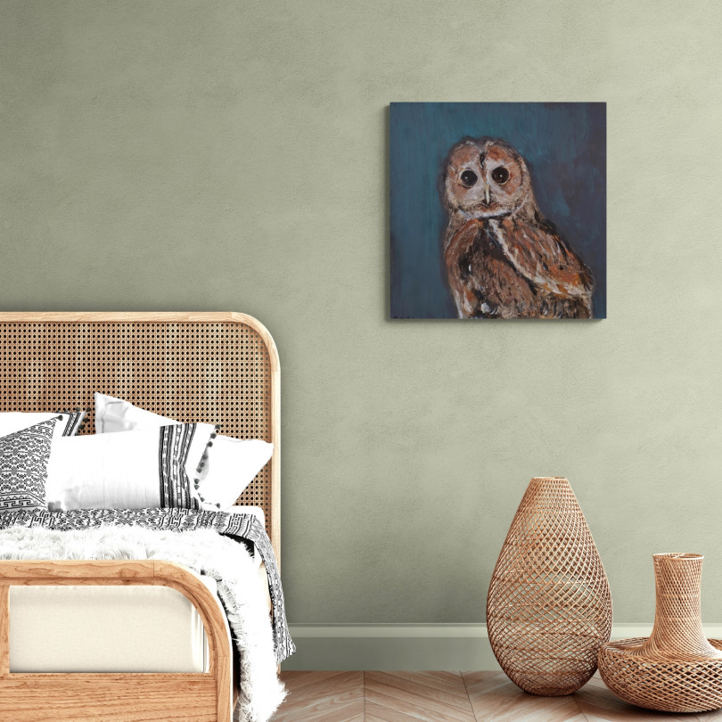 Tawny owl portait painting by Marike Koot. Contemporary artwork