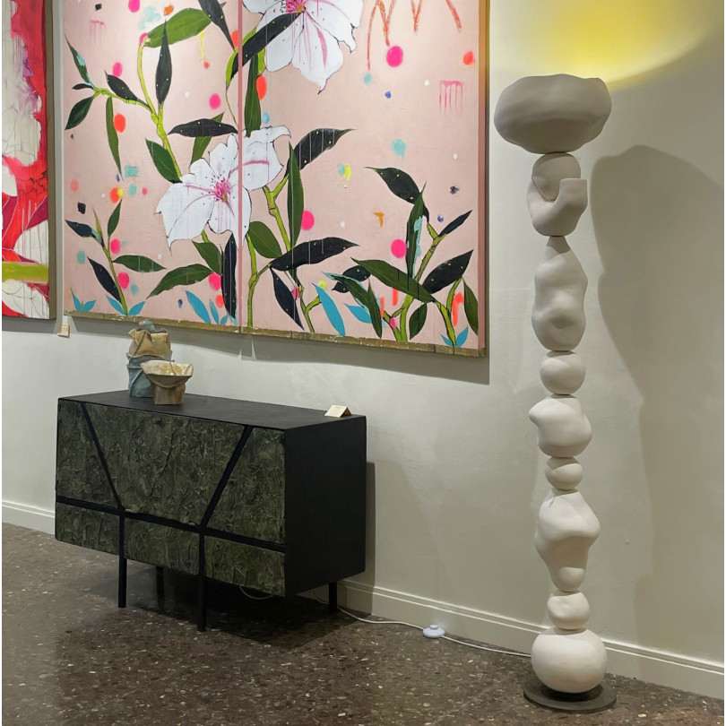 Totem-shaped Floor Lamp, Handcrafted Ceramic Lighting