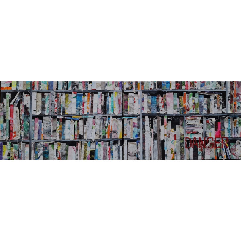 DANGER diptyque tableau, illusion de bibliothèque de The Catman pour Ici et Là