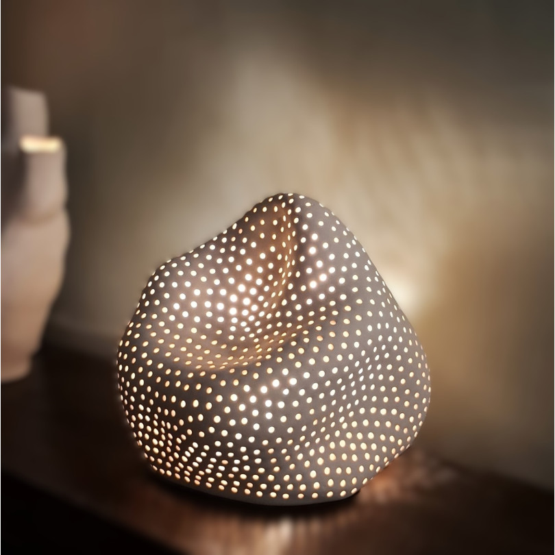 Ambient Lamp in White Pierced Ceramic