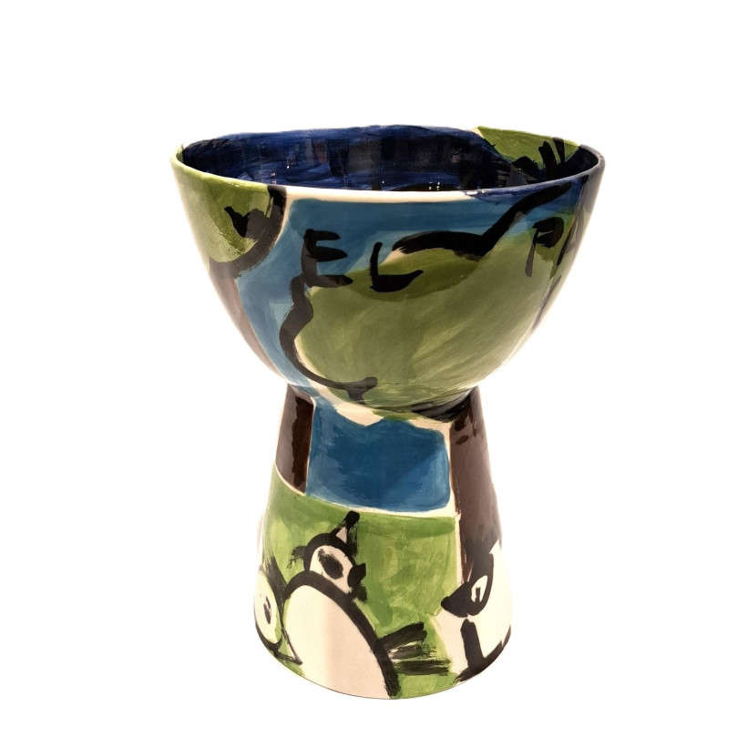 Handcraft ceramic footed bowl by Barcelona artist