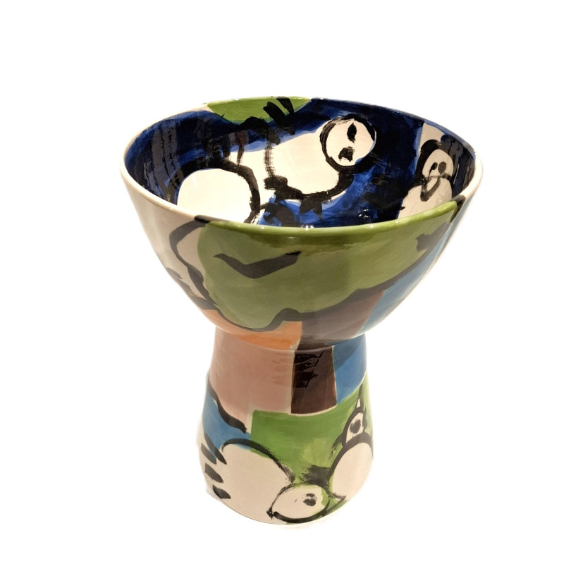 Handcraft ceramic footed bowl by Barcelona artist