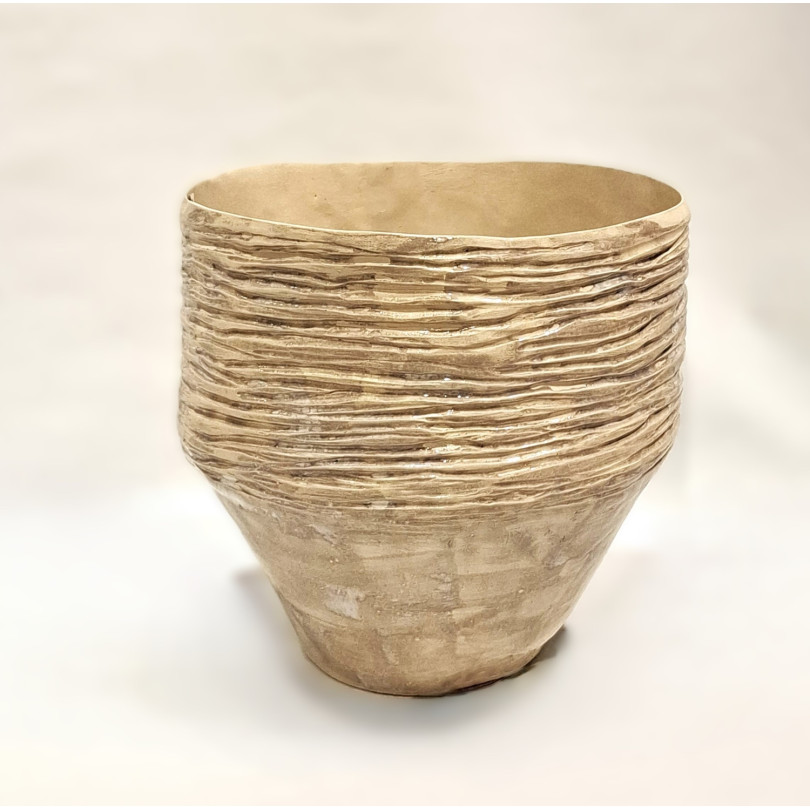 grand vase contemporain en grès strié, pièce unique