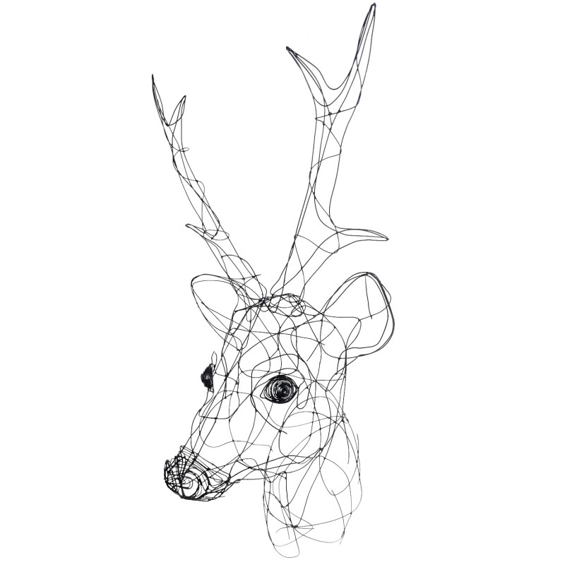 Deer head trophy sculpture in welded wire