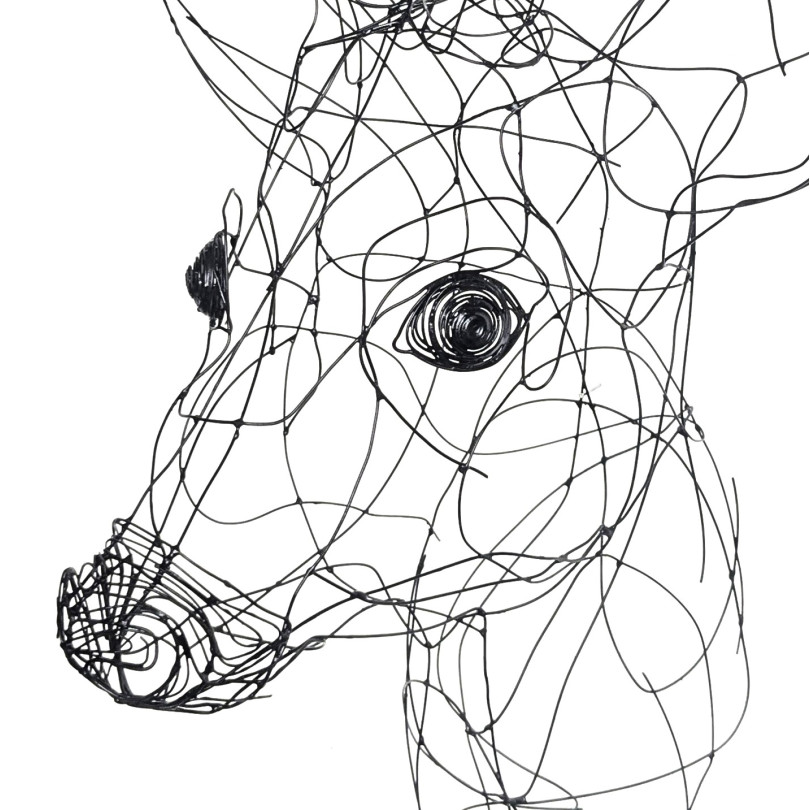 Deer head trophy sculpture in welded wire