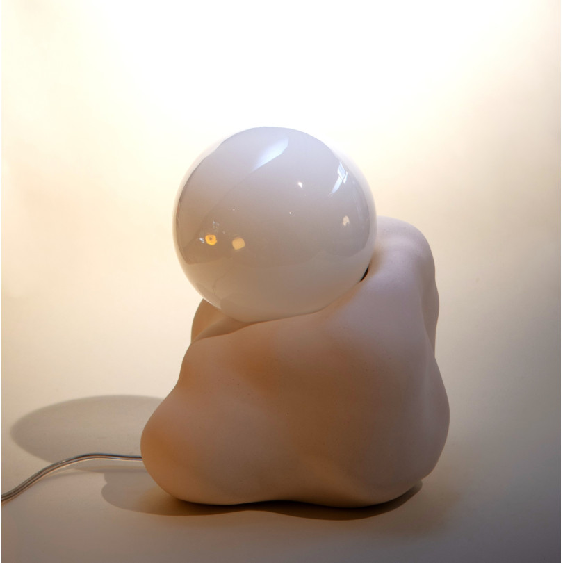 White Ceramic Table Lamp-Sculpture with a Contemporary and Poetic Design