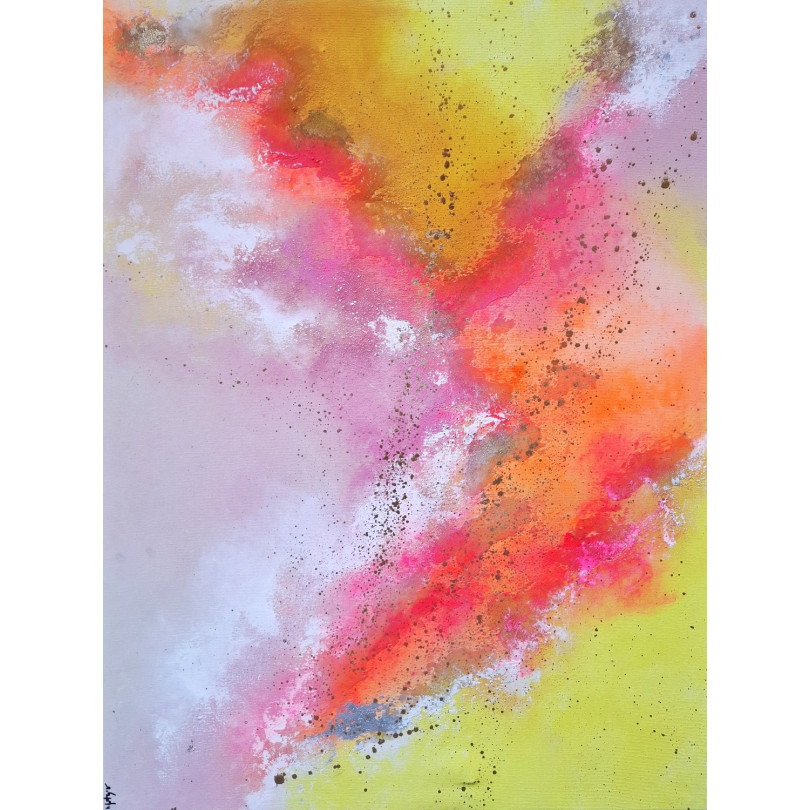 Abstract pink orange yellow painting for modern interiors