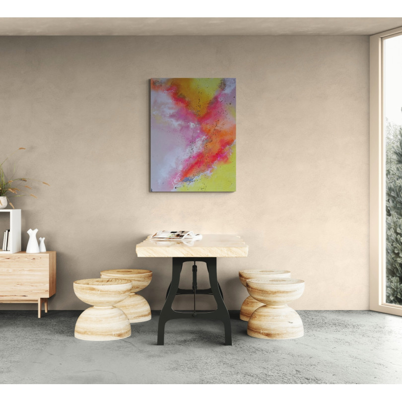 Peinture abstraite rose orange jaune pour décoration intérieure